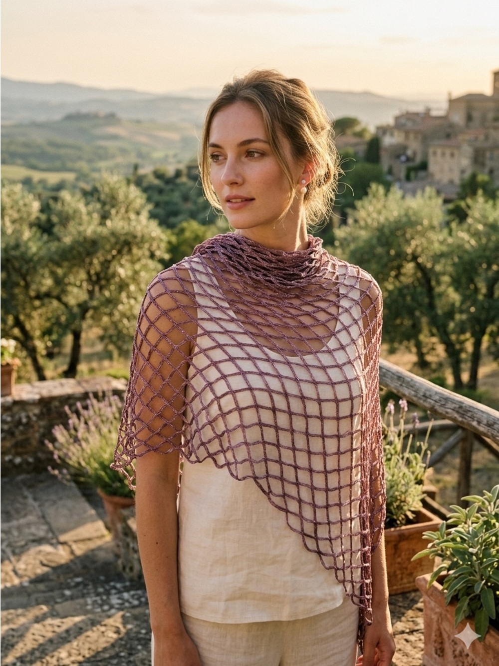 Open-Knit Mesh Wrap Scarf - Mauve Pink